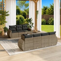 Modular 8-Piece Grey Poly Rattan Garden Sofa Set