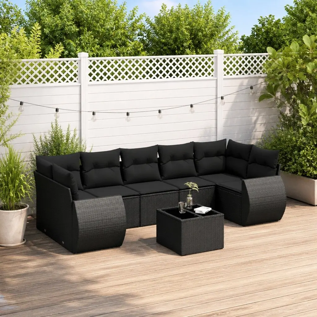 8-Piece Black Poly Rattan Garden Sofa Set