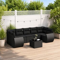 Premium 8-Piece Black Poly Rattan Garden Sofa Set