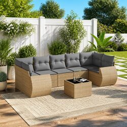 Beige Outdoor 8-Piece Garden Sofa Set with Storage