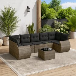 Sturdy 8 Piece Grey Poly Rattan Garden Sofa Set