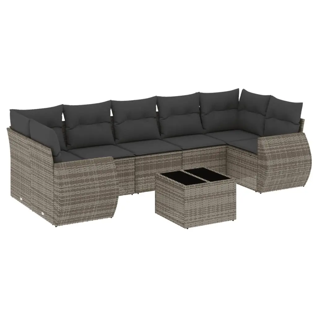 Garden Sofa Set PE Rattan 8 Piece Outdoor Furniture Grey with Cushions