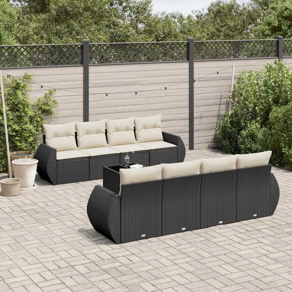 9 Piece Garden Sofa Set PE Rattan Black Outdoor Furniture