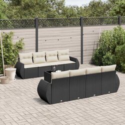 Premium Black 9 Piece Garden Sofa Set with Cushions