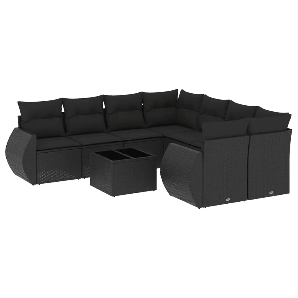 9 Piece Garden Sofa Set PE Rattan Black Outdoor Furniture Patio Lounge with Storage Cushions