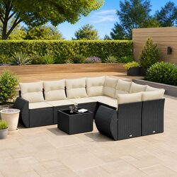 Sturdy 9-Piece Black Rattan Garden Sofa Set for Outdoors
