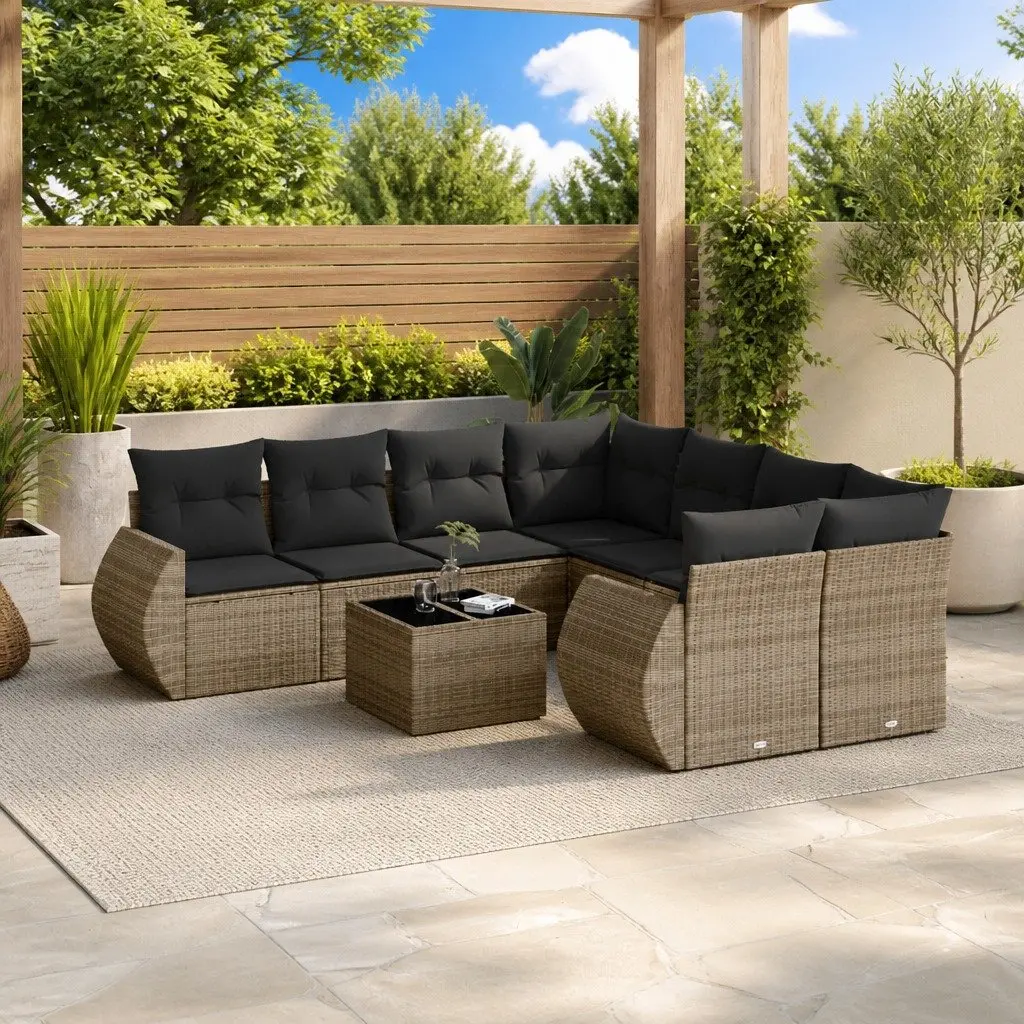9 Piece Grey Garden Sofa Set with Storage