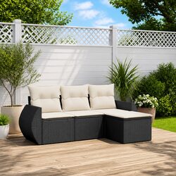 Stylish Black Poly Rattan 4 Piece Garden Sofa Set