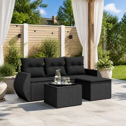 Durable 5 Piece Black Poly Rattan Garden Sofa Set