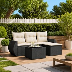 5-Piece Outdoor Garden Sofa Set in Black Poly Rattan