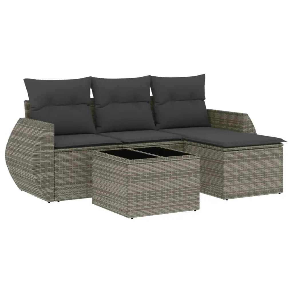 Garden Sofa Set PE Rattan 5 Piece Outdoor Furniture Grey Patio Lounge