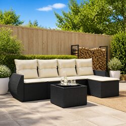 Black Poly Rattan 6 Piece Garden Sofa Set for Outdoor Comfort