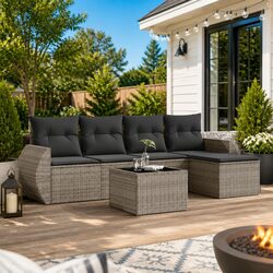 6-Piece Grey Modular Garden Sofa Set with Storage