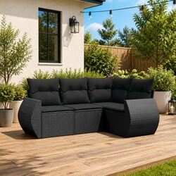 Stylish Black 4-Piece Outdoor Sofa Set with Storage