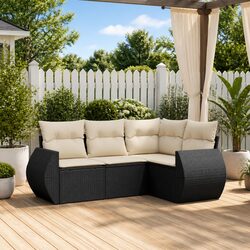 Durable 4 Piece Black Poly Rattan Garden Sofa Set