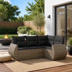 Durable 4 Piece Grey Garden Sofa Set with Storage