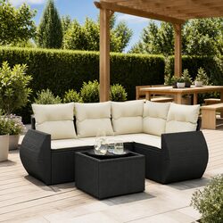 Durable Black Poly Rattan 5-Piece Garden Sofa Set