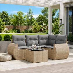 Durable 5 Piece Beige Garden Sofa Set with Cushions