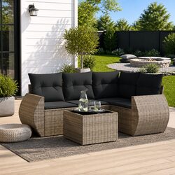 Grey Poly Rattan 5 Piece Outdoor Sofa Set with Storage