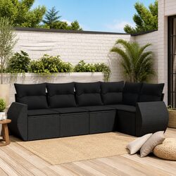 Durable 5 Piece Black Poly Rattan Garden Sofa Set