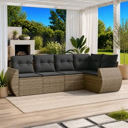 5-Piece Grey Poly Rattan Garden Sofa Set with Storage