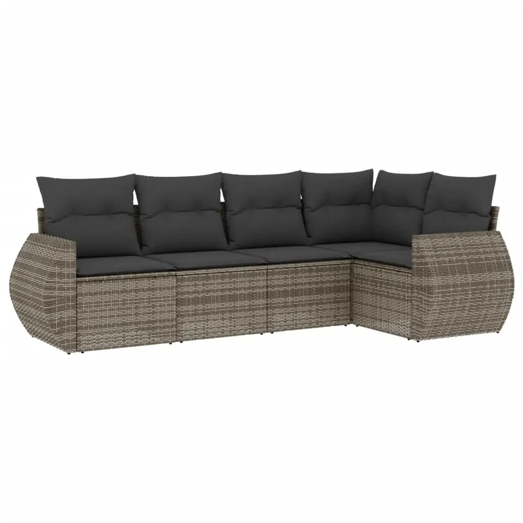 5-Piece Grey Poly Rattan Garden Sofa Set with Storage