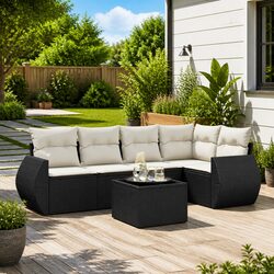 Stylish 6 Piece Garden Sofa Set in Black Poly Rattan