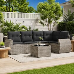 Sturdy 6 Piece Garden Sofa Set with Grey Storage Cushions