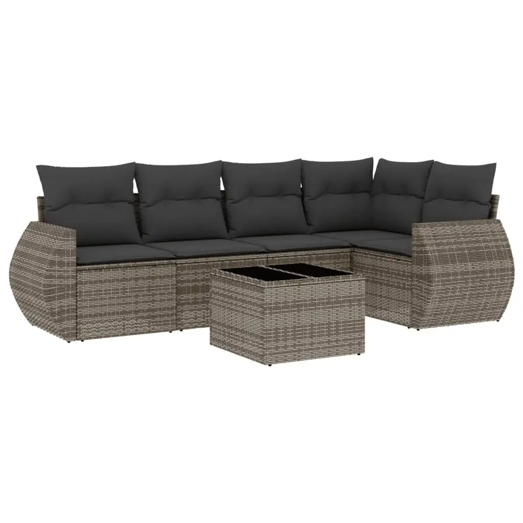 6 Piece Garden Sofa Set with Grey Storage Cushions