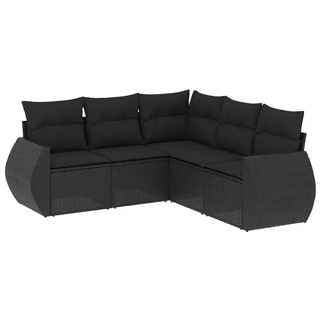 5 Piece Garden Sofa Set Outdoor Patio Furniture Black Poly Rattan with Cushions