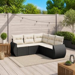 Premium 5 Piece Black Poly Rattan Garden Sofa Set