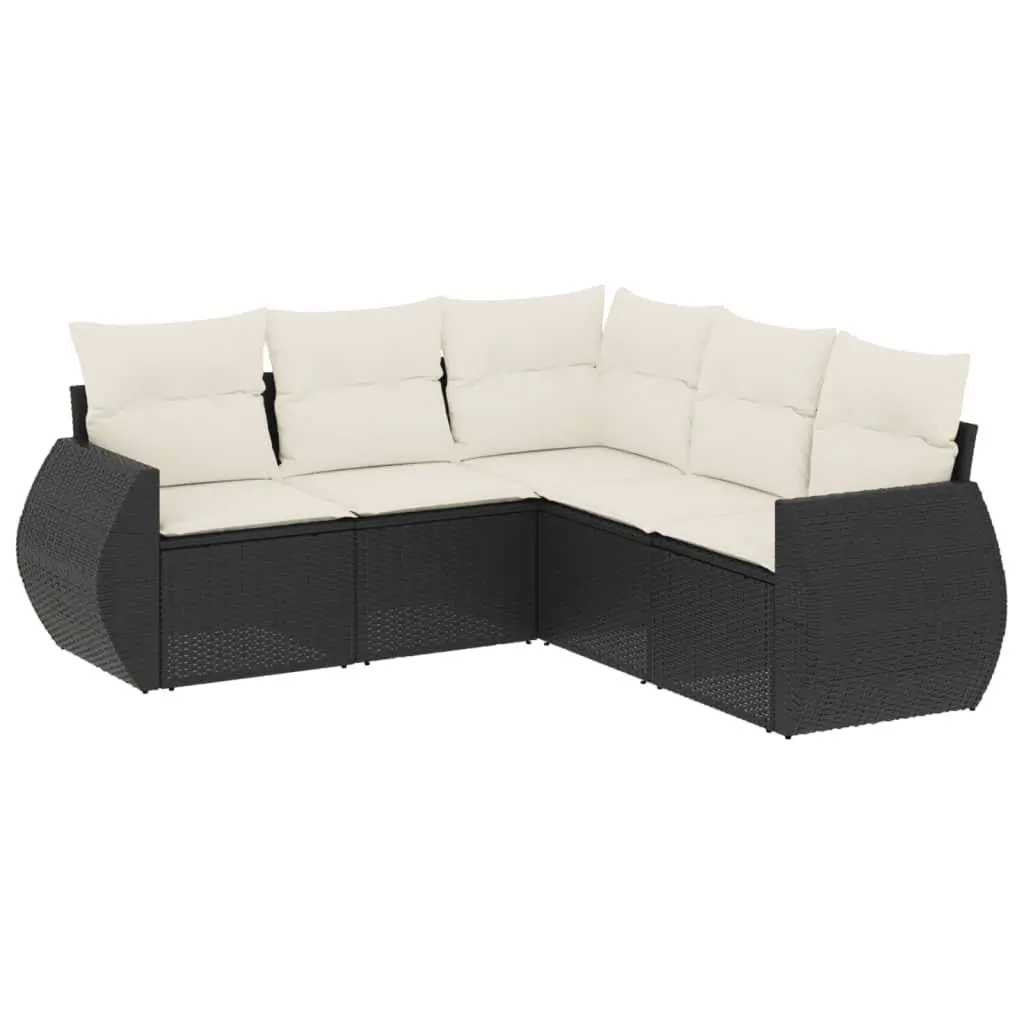 5 Piece Black Poly Rattan Garden Sofa Set