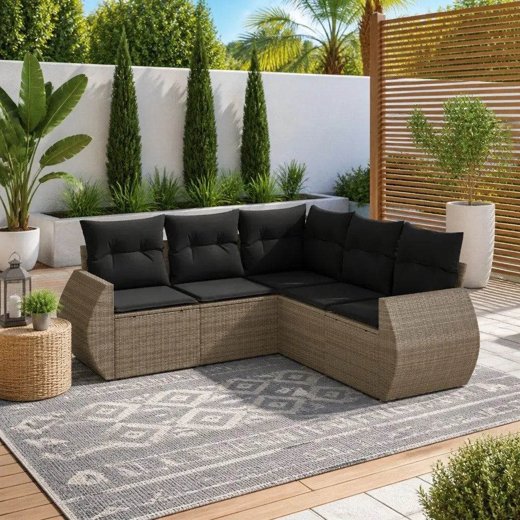 5-Piece Outdoor Sofa Set in Grey Poly Rattan
