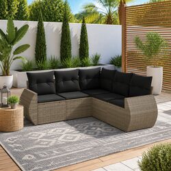 High-Quality 5-Piece Outdoor Sofa Set in Grey Poly Rattan