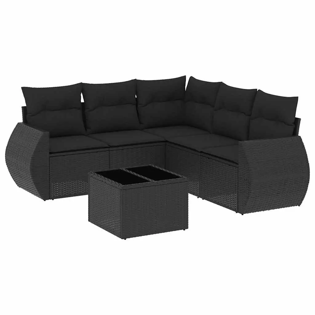 6-Piece Black Garden Sofa Set for Outdoor Use