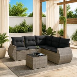 Durable 6 Piece Garden Sofa Set with Grey Rattan Storage