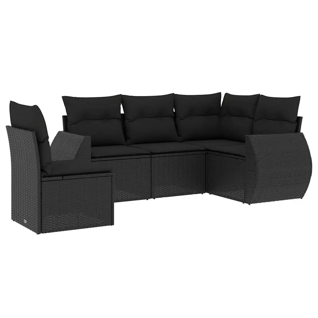 5-Piece Black Rattan Modular Garden Sofa Set