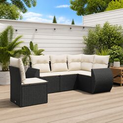 Durable 5 Piece Black Poly Rattan Garden Sofa Set