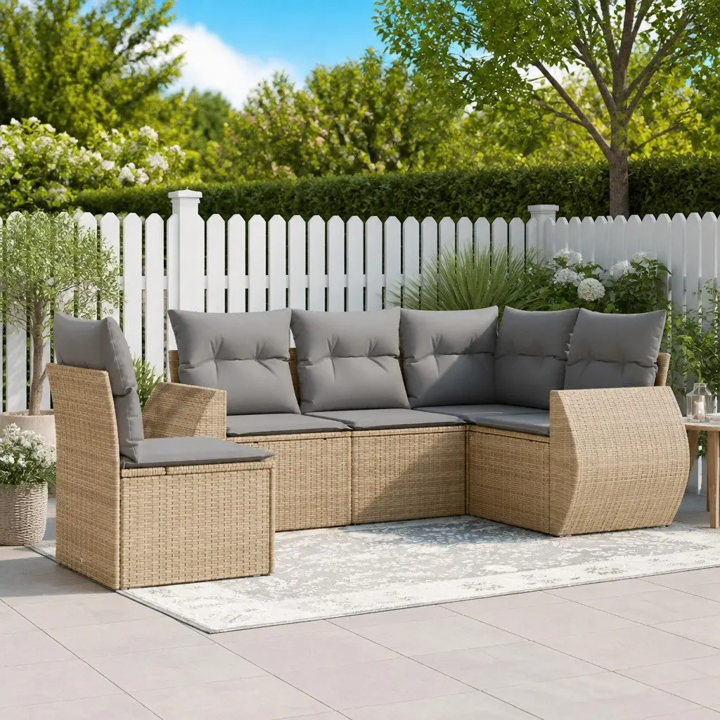 Garden Sofa Set PE Rattan 5 Piece Modular Outdoor Furniture Beige