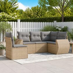 Modular 5-Piece Beige Garden Sofa Set with Storage