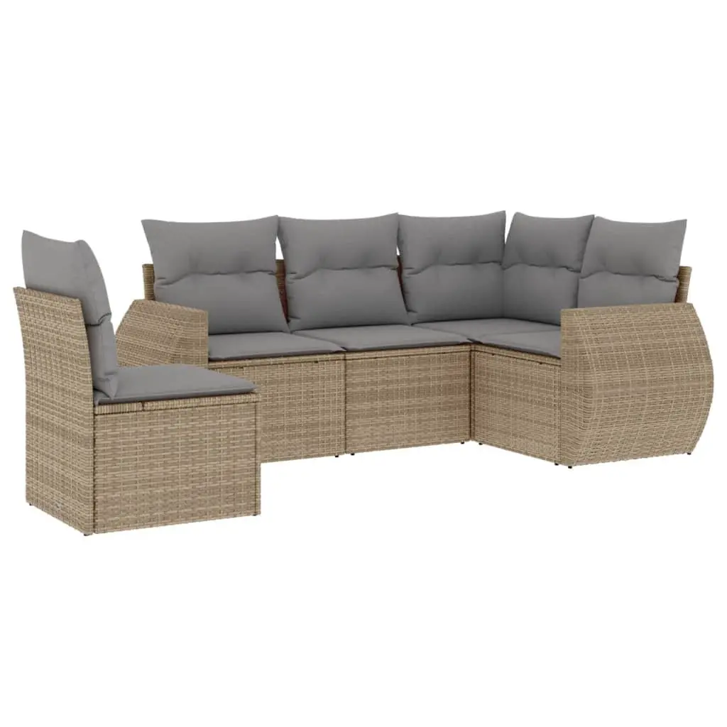 Garden Sofa Set PE Rattan 5 Piece Modular Outdoor Furniture Beige