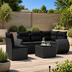 Durable 6 Piece Outdoor Garden Sofa Set in Black PE Rattan