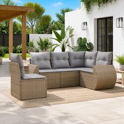 Durable 6 Piece Garden Sofa Set in Beige Poly Rattan