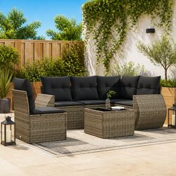 6-Piece Grey Modular Garden Sofa Set with Cushions