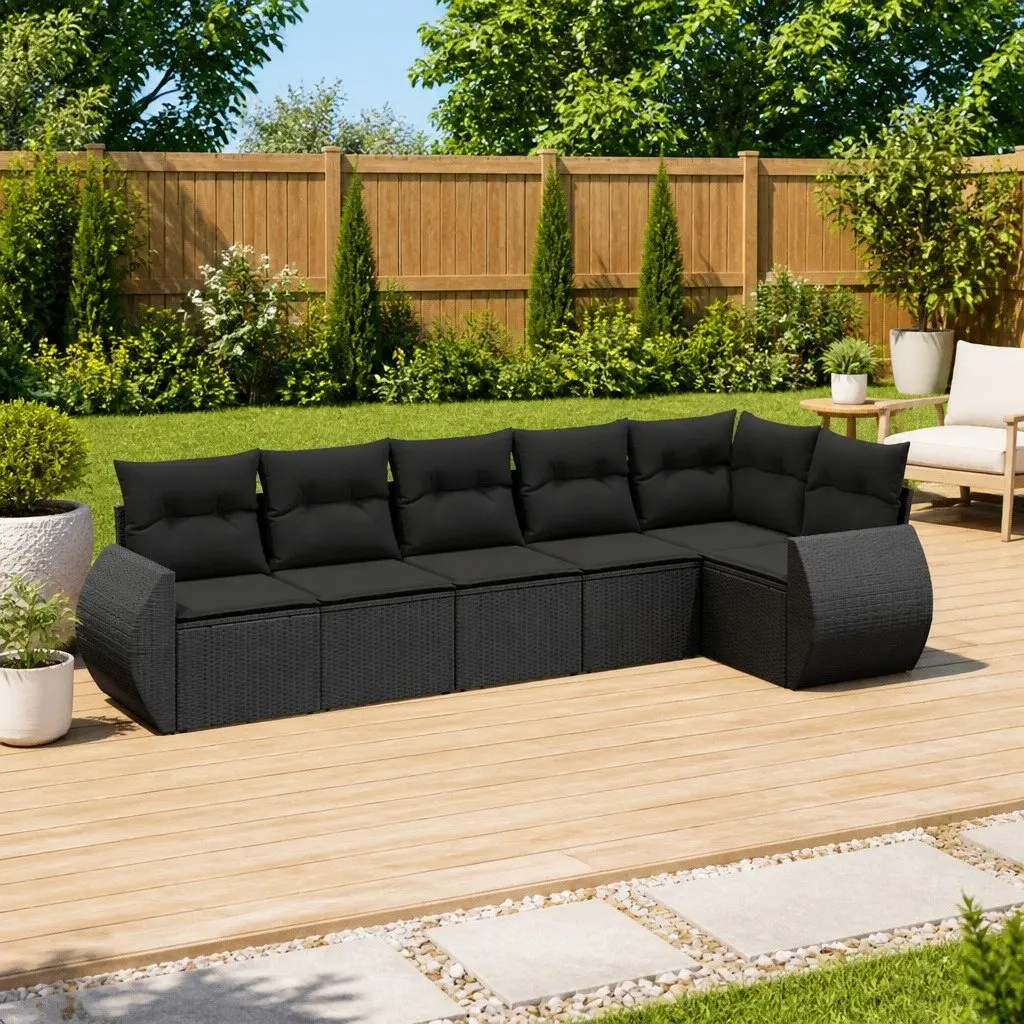 Garden Sofa Set PE Rattan 6 Piece Outdoor Furniture Black Modular with Storage
