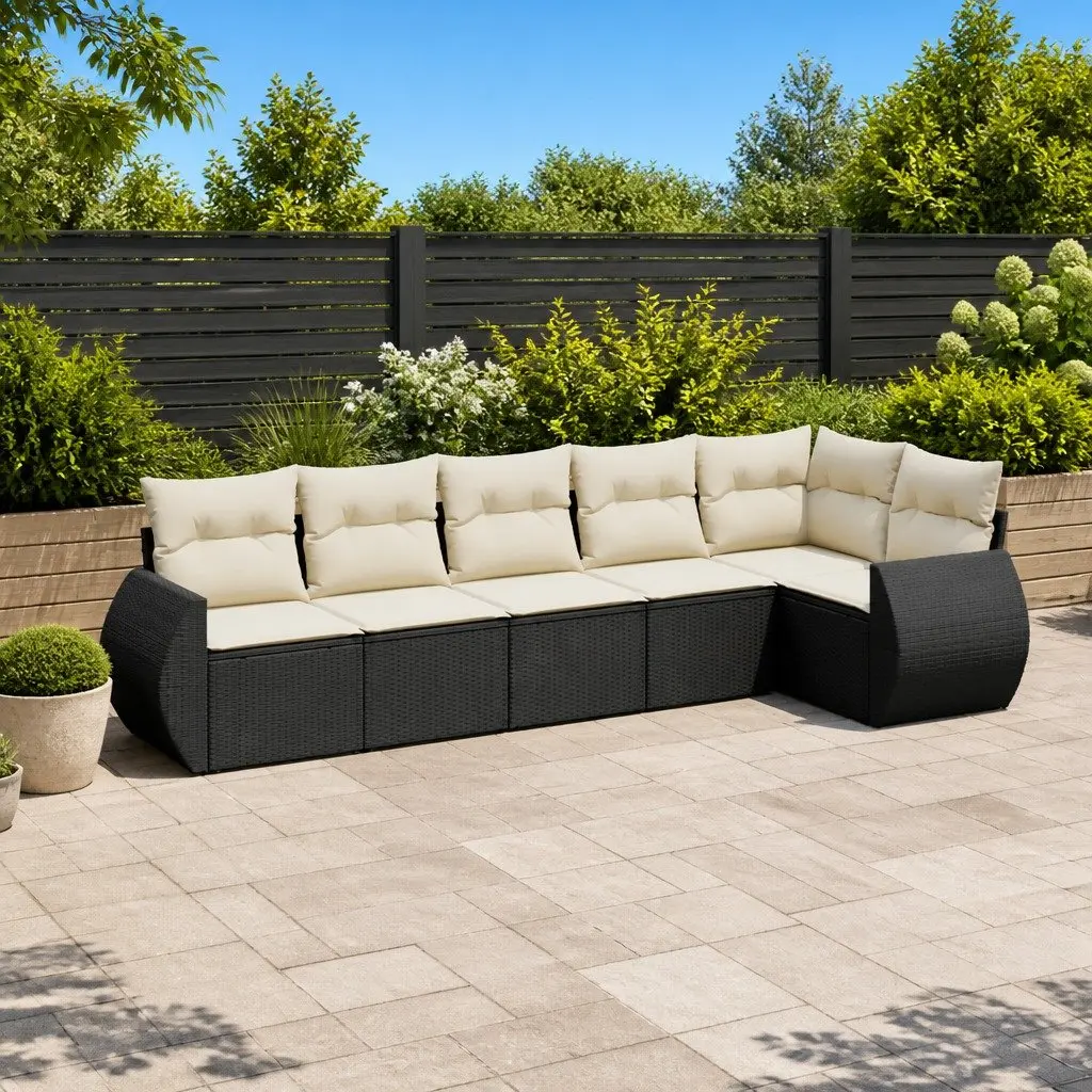 6 Piece Modular Black Poly Rattan Garden Sofa Set