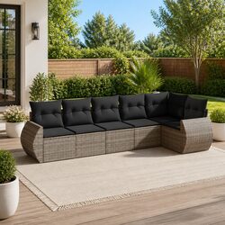 Durable 6-Piece Grey Poly Rattan Garden Sofa Set