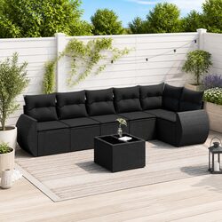 Premium 7 Piece Black Garden Sofa Set with Cushions