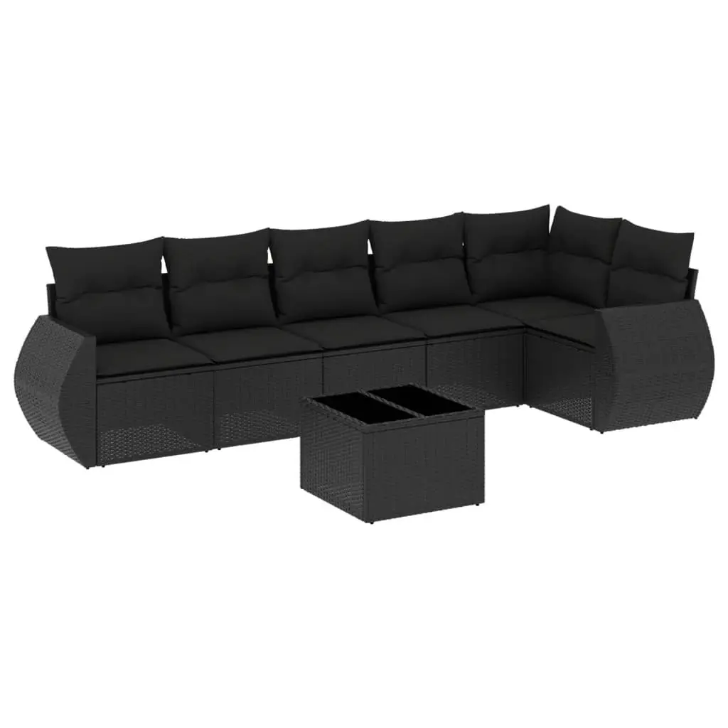 7 Piece Black Garden Sofa Set with Cushions