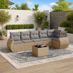 Beige Outdoor 7 Piece Garden Sofa Set with Cushions